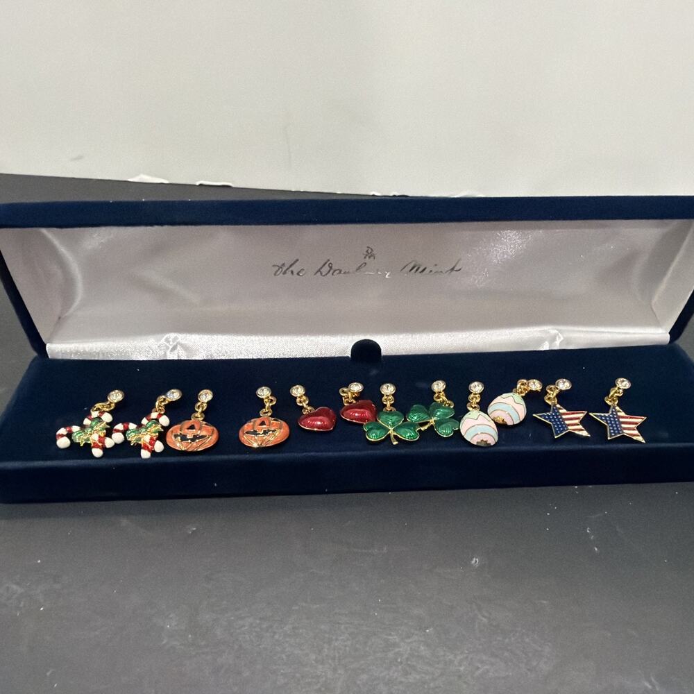 Danbury Mint Holiday Earrings Collection In Box Easter Halloween St Patty XMAS!!